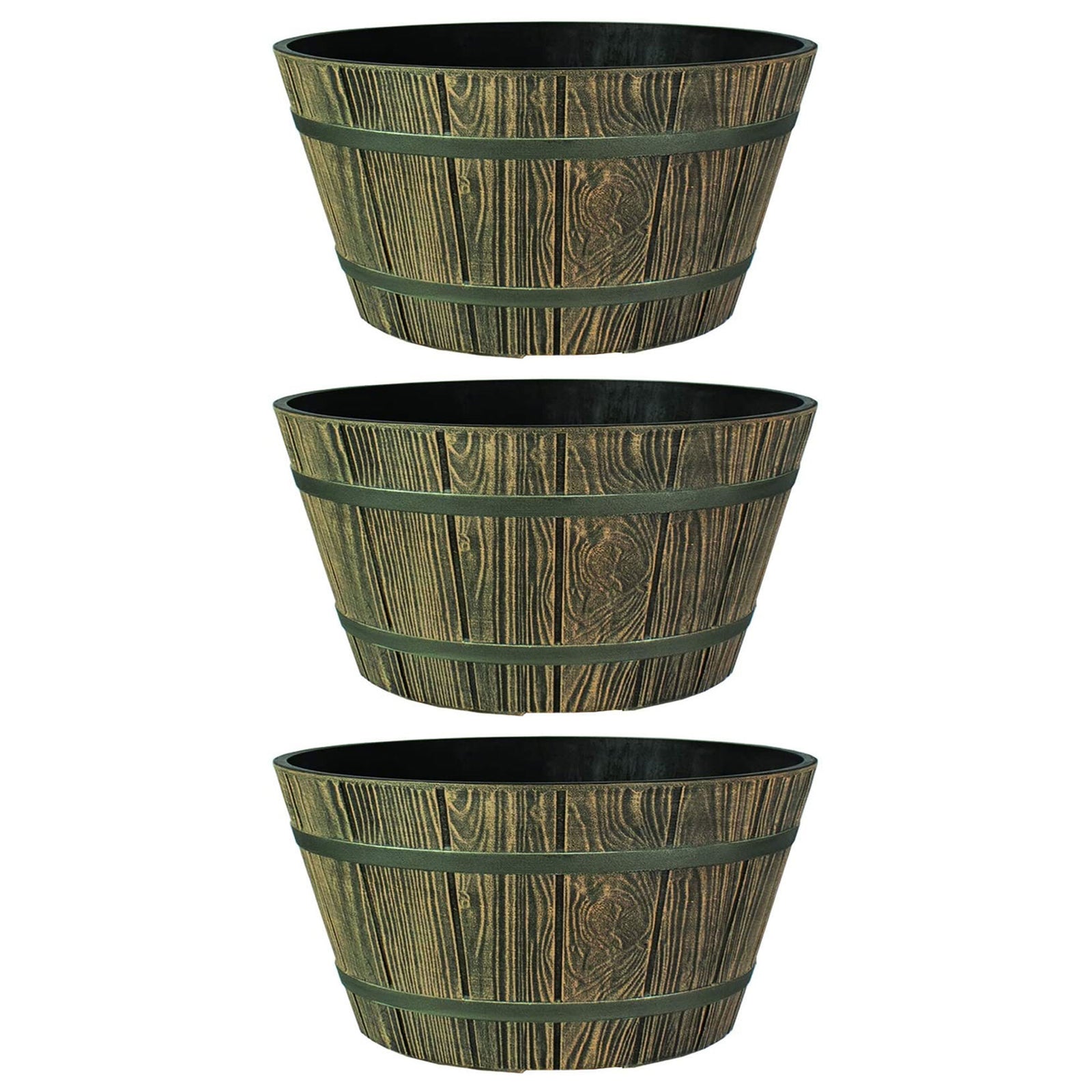 HC Companies 16" Indoor Outdoor Aged Wooden Oak Whiskey Barrel Planter (3 Pack) - VMInnovations