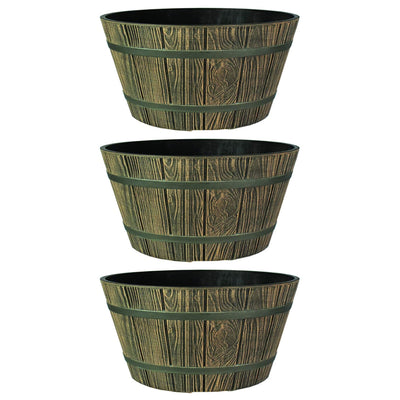 HC Companies 16" Indoor Outdoor Aged Wooden Oak Whiskey Barrel Planter (3 Pack) - VMInnovations