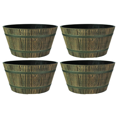 HC Companies 16" Indoor Outdoor Aged Wooden Oak Whiskey Barrel Planter (4 Pack)