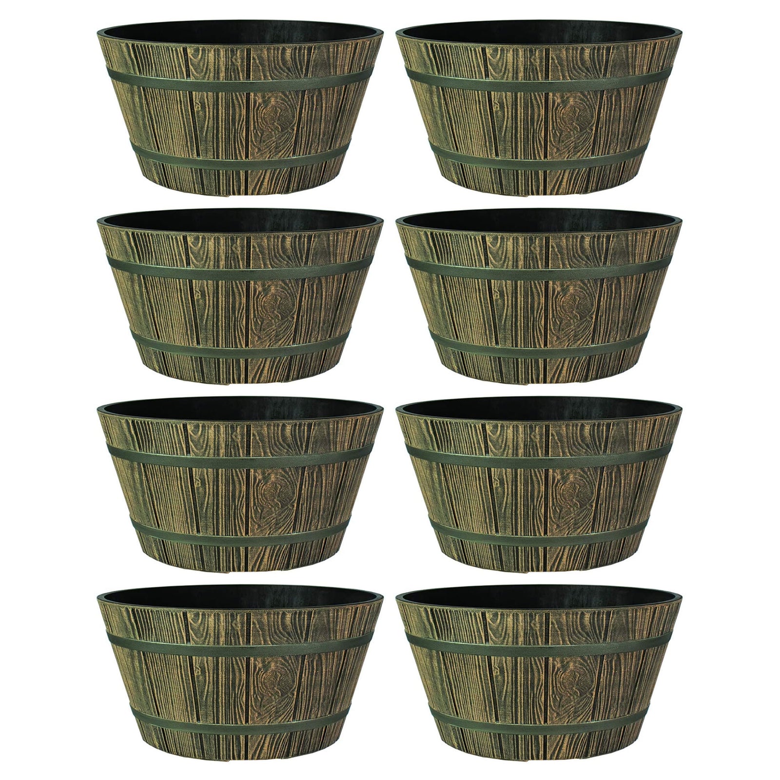 HC Companies 16" Indoor Outdoor Aged Wooden Oak Whiskey Barrel Planter (8 Pack) - VMInnovations