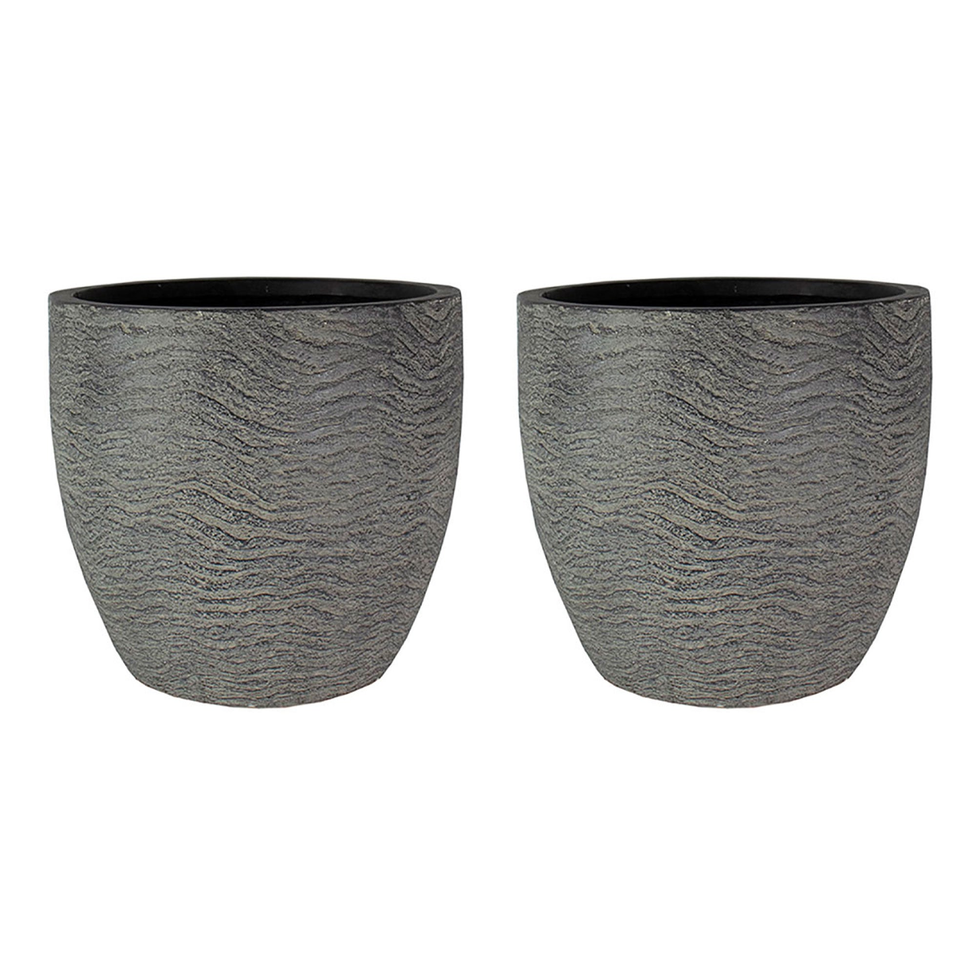 HC Companies Aspen 12 Inches Indoor Outdoor Round Planter, Charcoal (2 Pack) - VMInnovations
