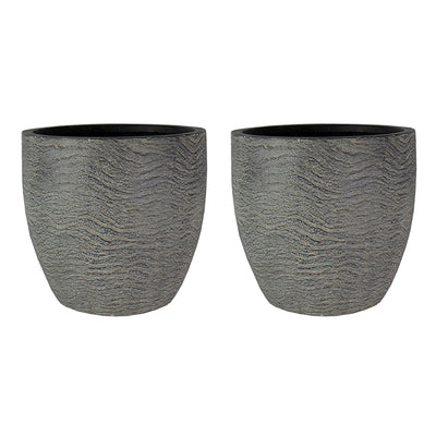 HC Companies Aspen 12 Inches Indoor Outdoor Round Planter, Charcoal (2 Pack) - VMInnovations