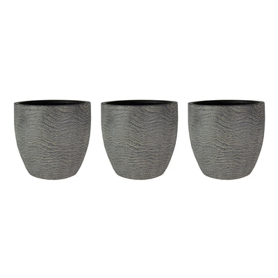 HC Companies Aspen 12 Inches Indoor Outdoor Round Planter, Charcoal (3 Pack)