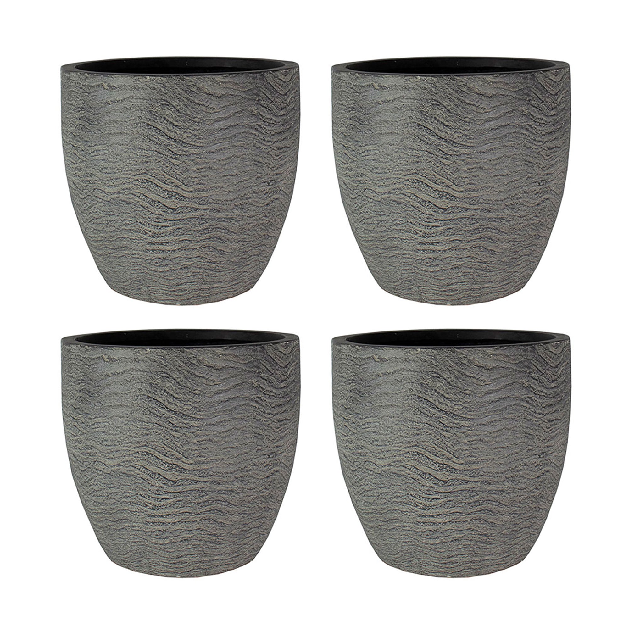 HC Companies Aspen 12 Inches Indoor Outdoor Round Planter, Charcoal (4 Pack)