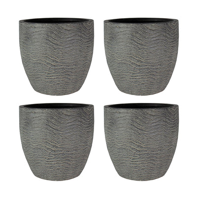 HC Companies Aspen 12 Inches Indoor Outdoor Round Planter, Charcoal (4 Pack)