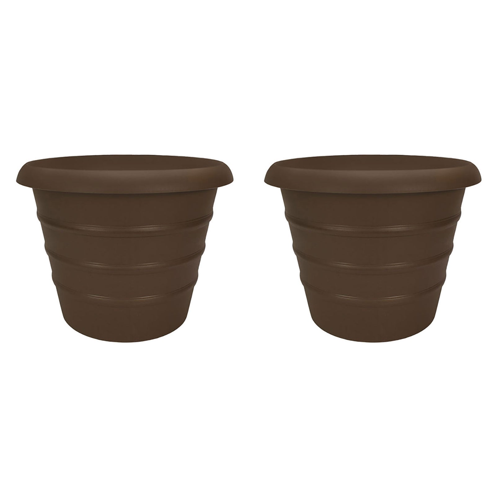 HC Companies Aspen 20" Indoor Outdoor Round Planter, Chocolate Brown (2 Pack) - VMInnovations