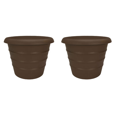 HC Companies Aspen 20" Indoor Outdoor Round Planter, Chocolate Brown (2 Pack) - VMInnovations