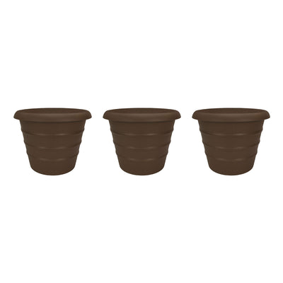 HC Companies Aspen 20" Indoor Outdoor Round Planter, Chocolate Brown (3 Pack) - VMInnovations