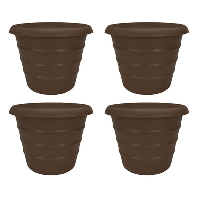 HC Companies Aspen 20" Indoor Outdoor Round Planter, Chocolate Brown (4 Pack) - VMInnovations