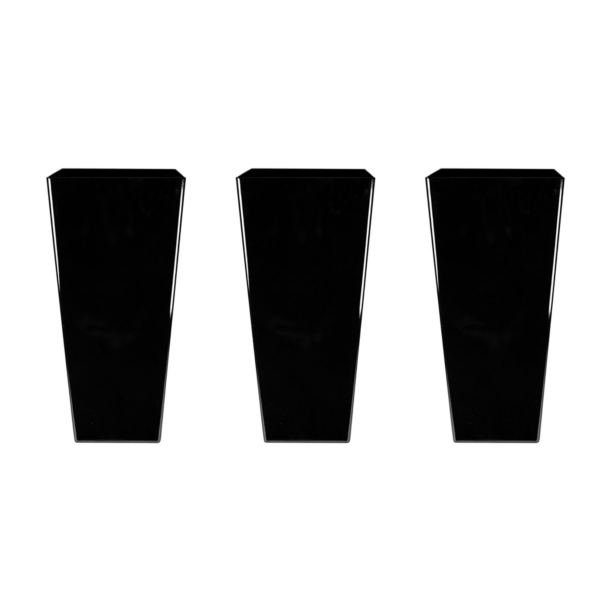 HC Companies Cascade 15" Square Self Watering Flower Pot, Black Onyx (3 Pack)