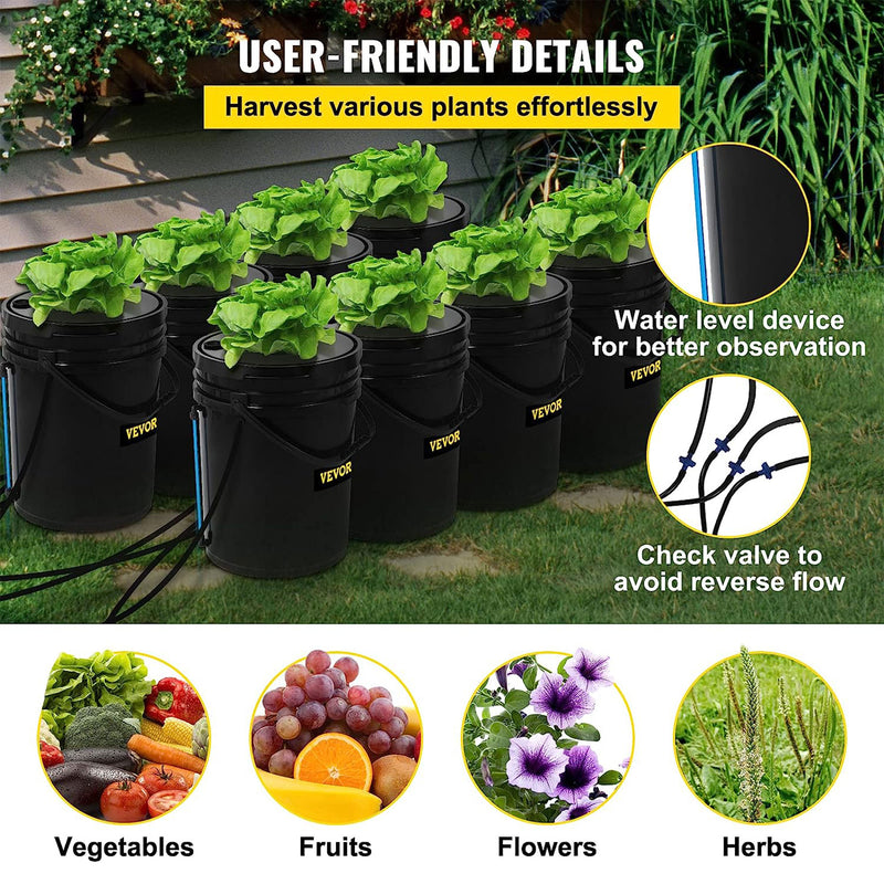 Vevor DWC Hydroponic System Deep Water Growing Buckets with Pump and Air Stone