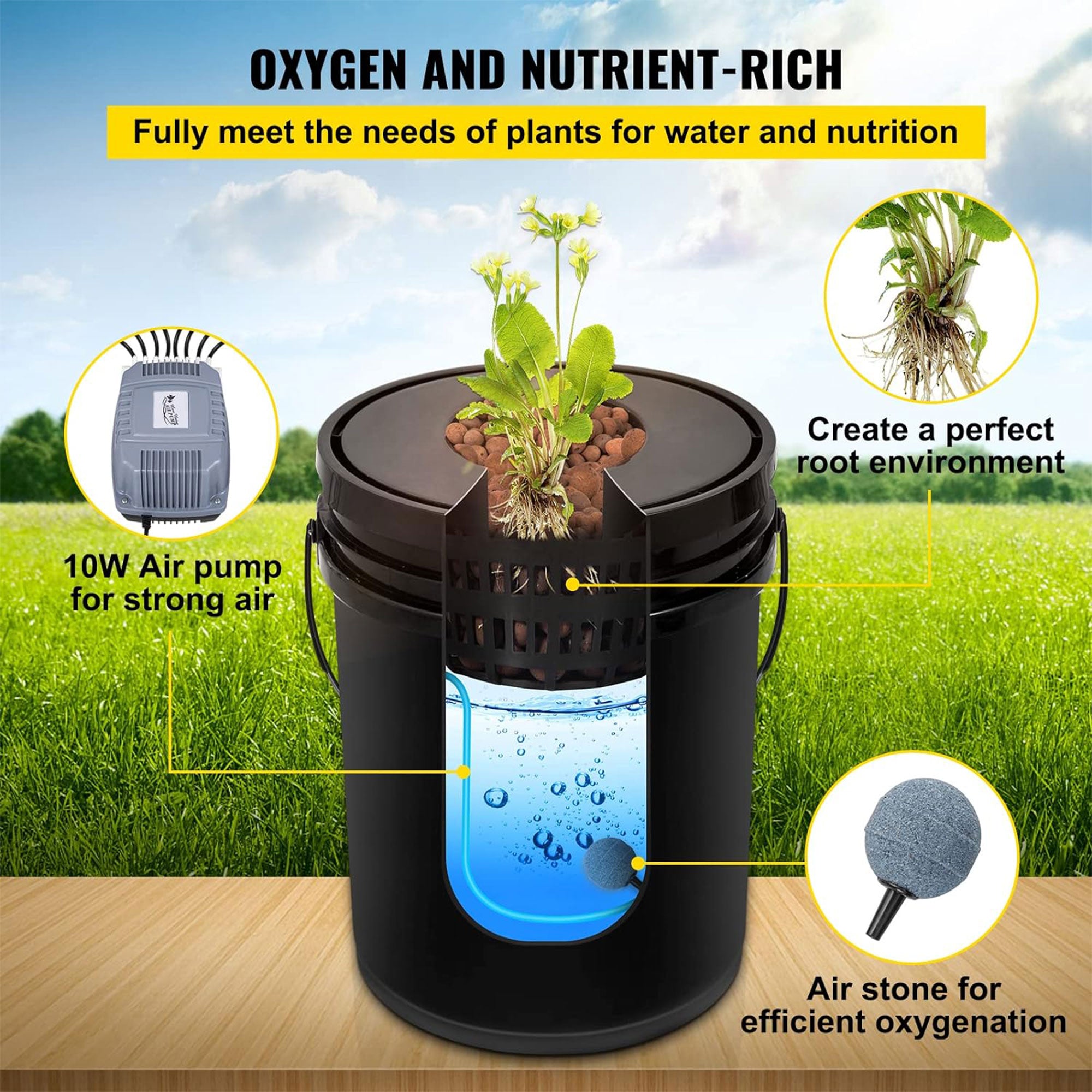 Vevor DWC Hydroponic System Deep Water Growing Buckets with Pump and Air Stone - VMInnovations