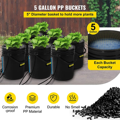 Vevor DWC Hydroponic System Water Growing Buckets w/Pump & Air Stone(Open Box)