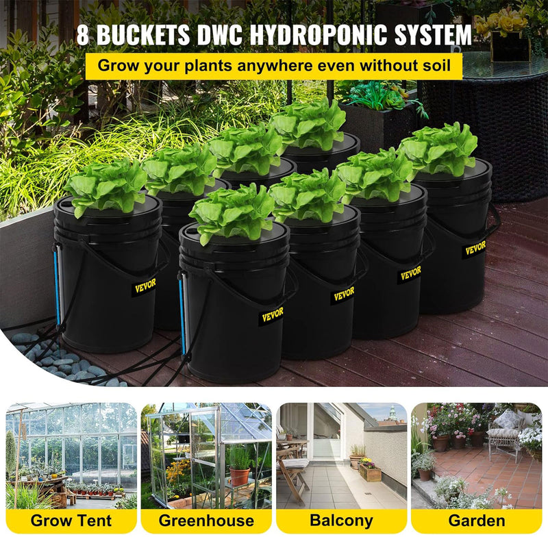 Vevor DWC Hydroponic System Deep Water Growing Buckets with Pump and Air Stone