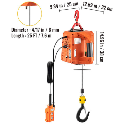 Vevor Electric Hoist Winch Crane Material Handling Tool with Remote Controller