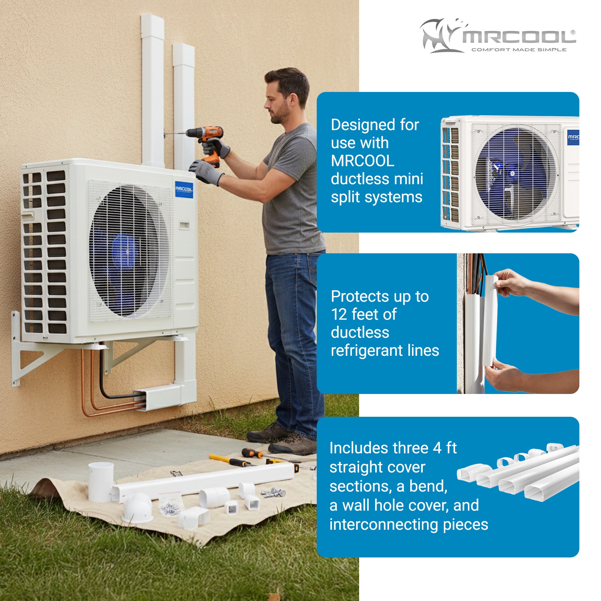 MrCool 4.5" Line Set Cover Kit, Durable HVAC Line Protection, 12 Ft (Open Box)