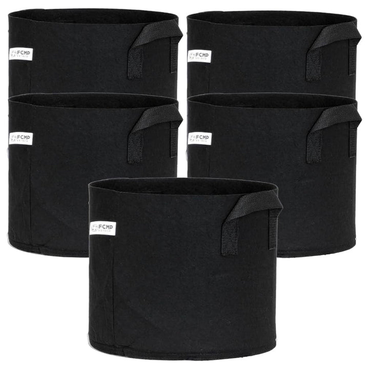 FCMP Outdoor 5 Gallon Modern Non Woven Breathable Grow Bags, Black (5 Pack)