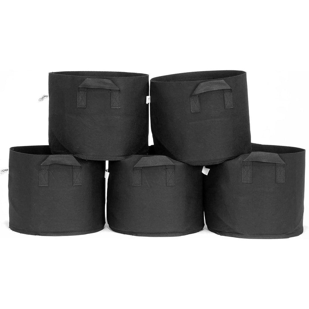 FCMP Outdoor 5 Gallon Modern Non Woven Breathable Grow Bags, Black (5 Pack)