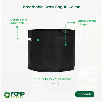 FCMP Outdoor 10 Gallon Modern Non Woven Breathable Grow Bags, Black (5 Pack) - VMInnovations