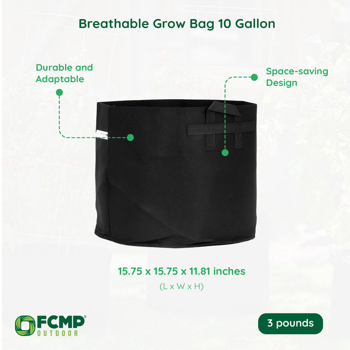 FCMP Outdoor 10 Gallon Modern Non Woven Breathable Grow Bags, Black (5 Pack)