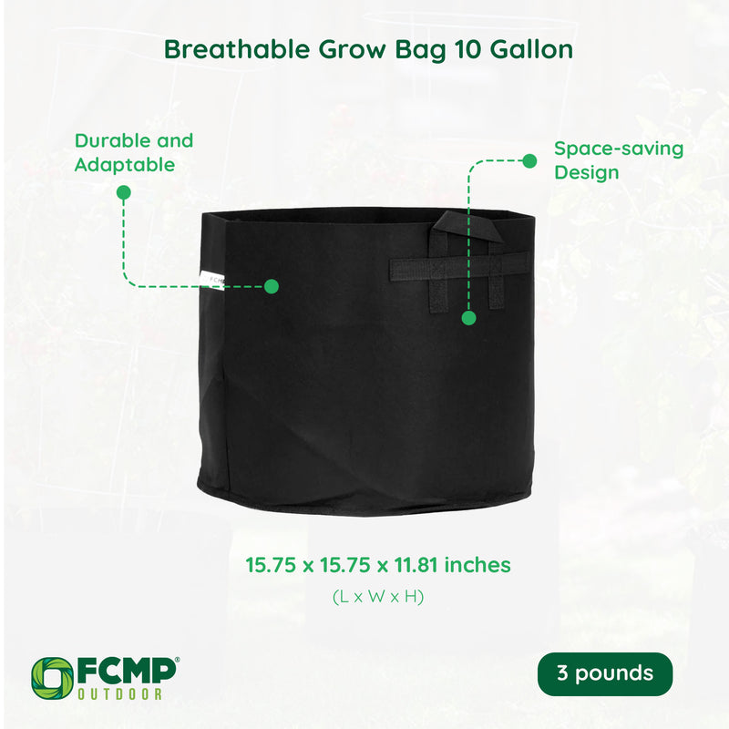 FCMP Outdoor 10 Gal Modern Non Woven Breathable Grow Bags, Black (5pk)(Open Box)