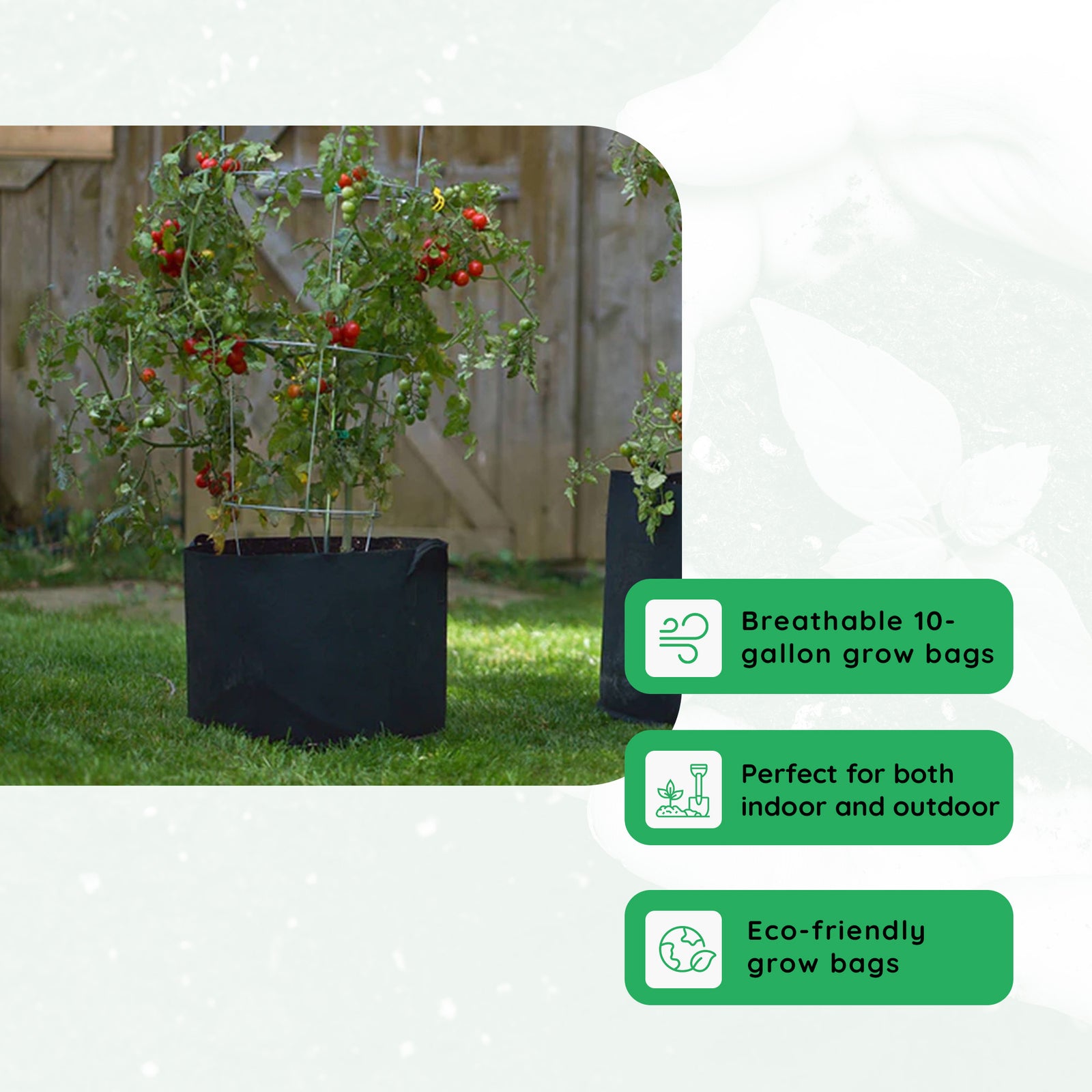 FCMP Outdoor 10 Gallon Modern Non Woven Breathable Grow Bags, Black (5 Pack) - VMInnovations