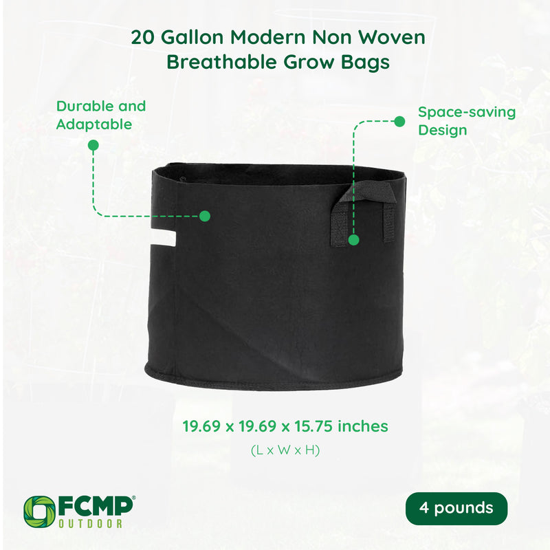 FCMP Outdoor 20 Gal Modern Non Woven Breathable Grow Bags, Black (5pk)(Open Box)