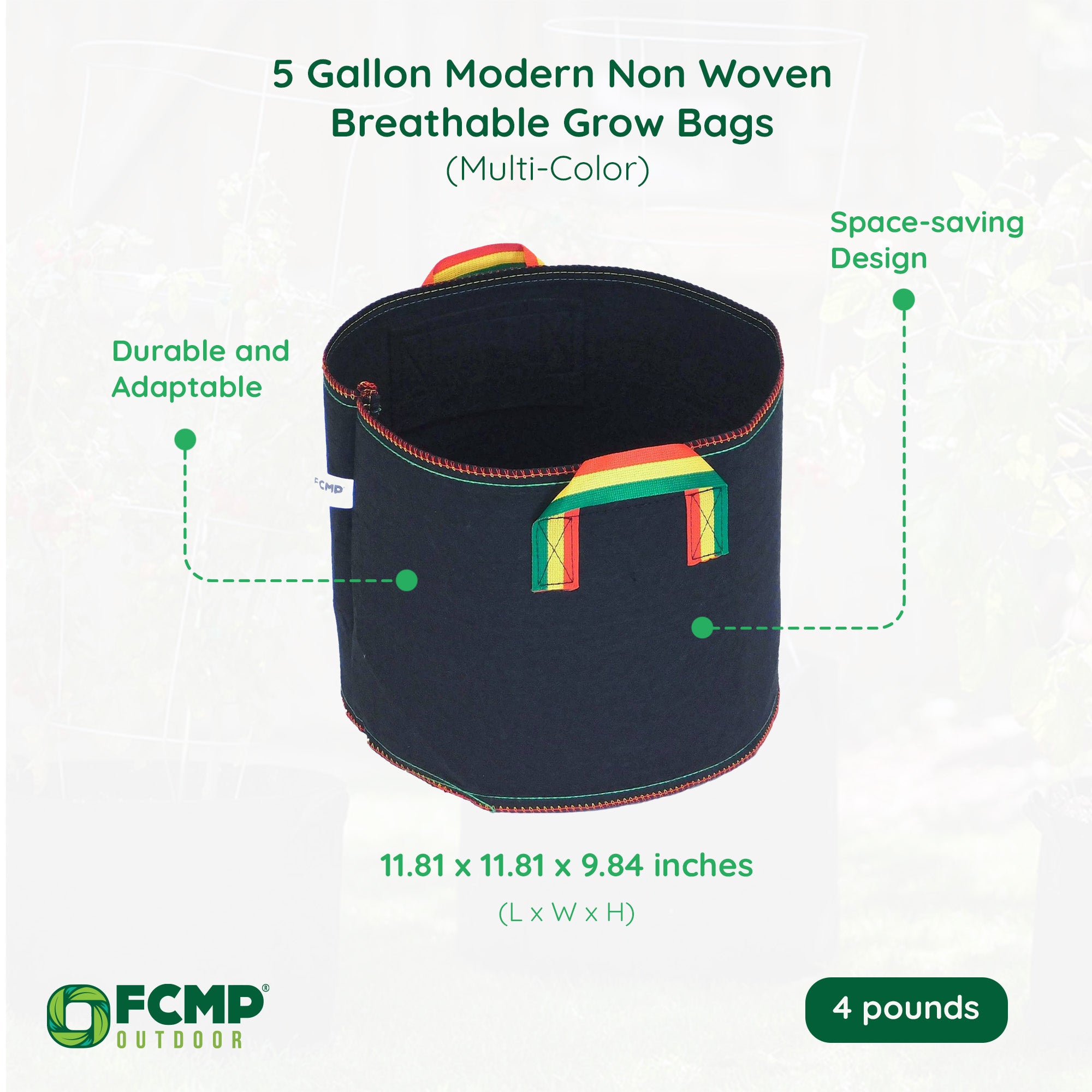 FCMP Outdoor 5 Gal Modern Non Woven Breathable Grow Bags, Multicolor (5 Pack) - VMInnovations