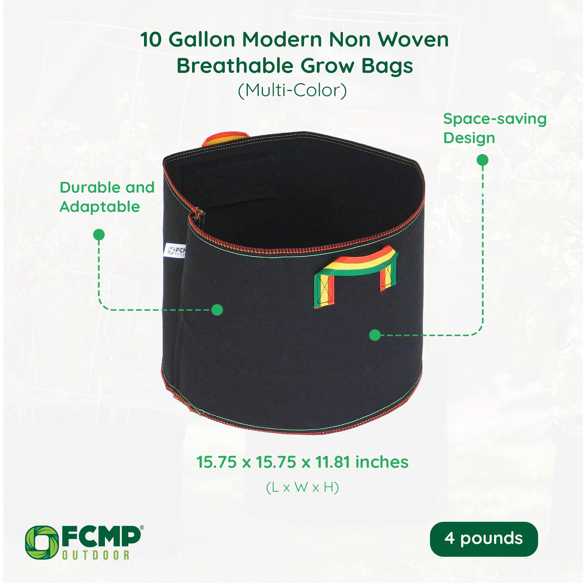 FCMP Outdoor 10 Gal Modern Non Woven Breathable Grow Bags, Multicolor (5 Pack) - VMInnovations