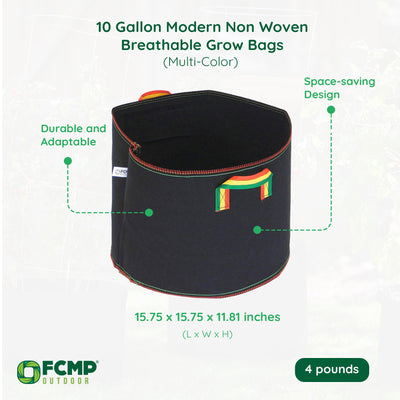 FCMP Outdoor 10 Gal Modern Non Woven Breathable Grow Bags, Multicolor (5 Pack) - VMInnovations