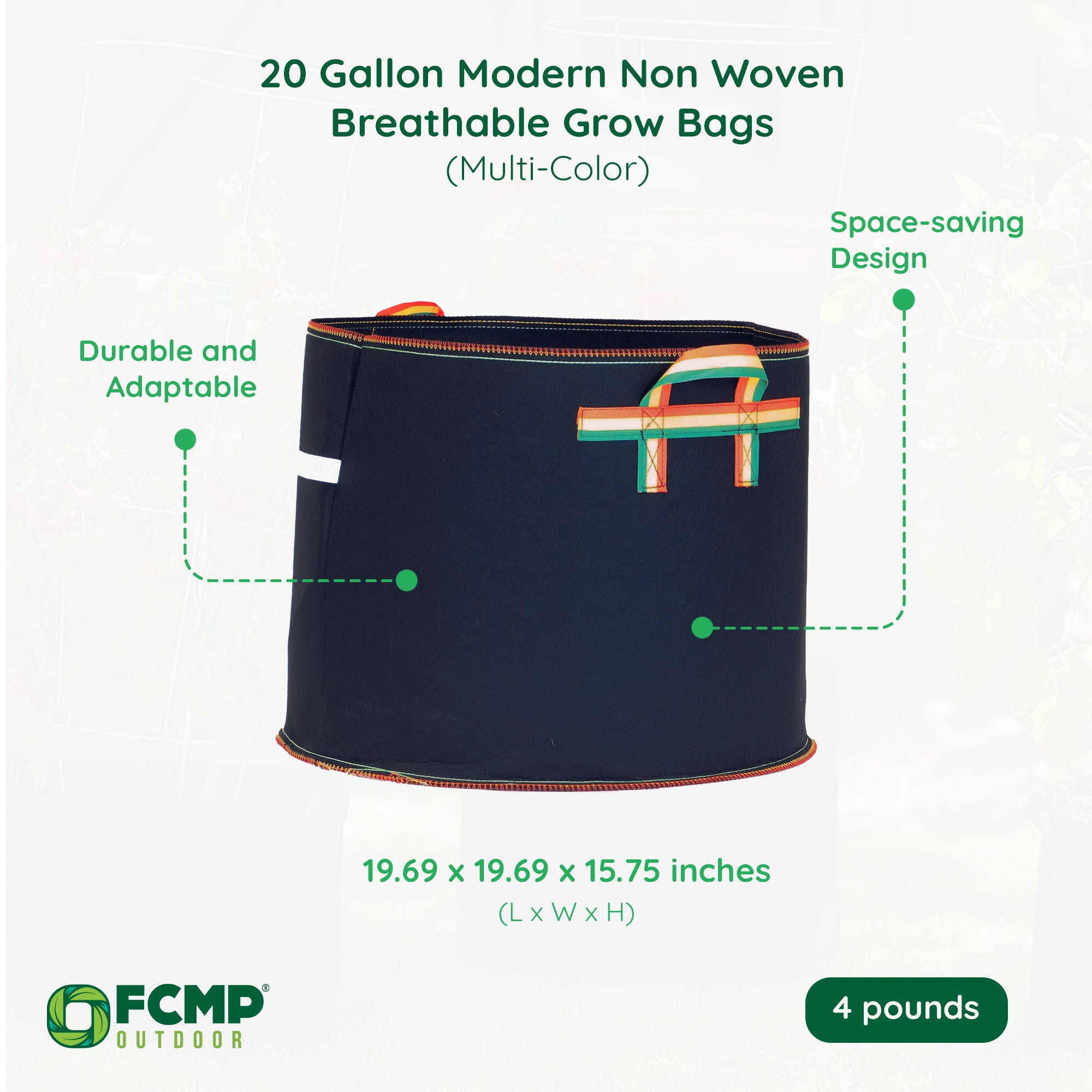 FCMP Outdoor 20 Gal Modern Non Woven Breathable Grow Bags, Multicolor (5 Pack)