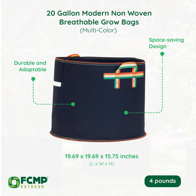 FCMP Outdoor 20 Gal Modern Non Woven Breathable Grow Bags, Multicolor (5 Pack)