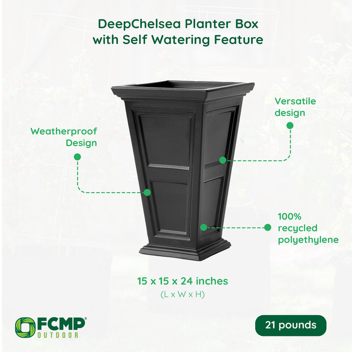 FCMP Chelsea Planter Box with Self Watering Feature, Black (2 Pack) (Open Box)