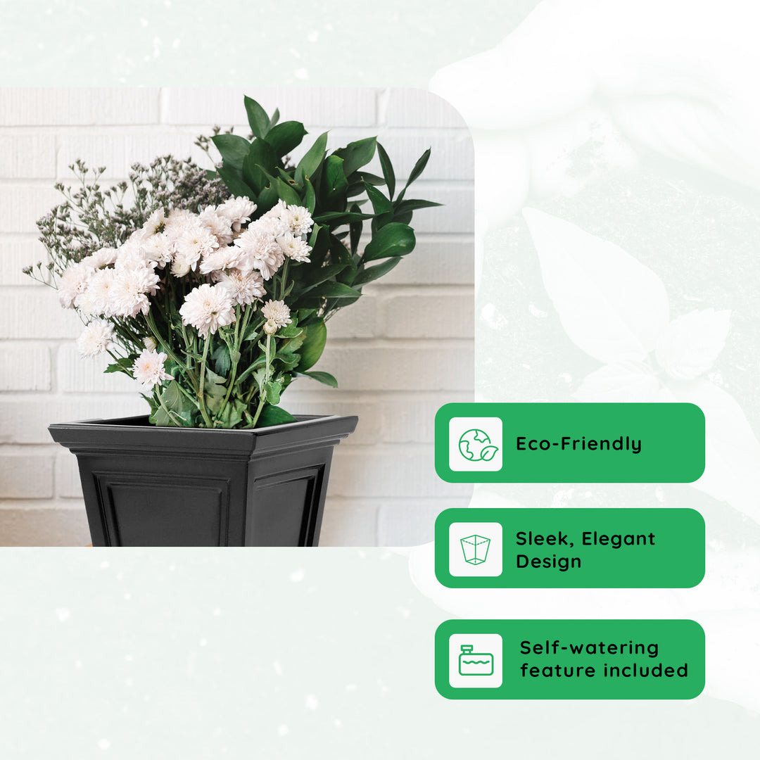 FCMP Outdoor Chelsea Planter Box with Self Watering Feature, Black (2 Pack)