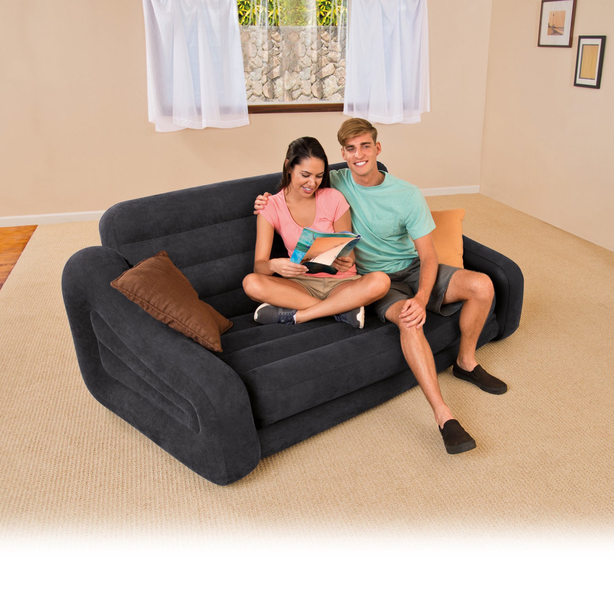 Intex 120V AC Electric Air Pump & Inflatable Queen Size Pull-Out Sofa Couch Bed