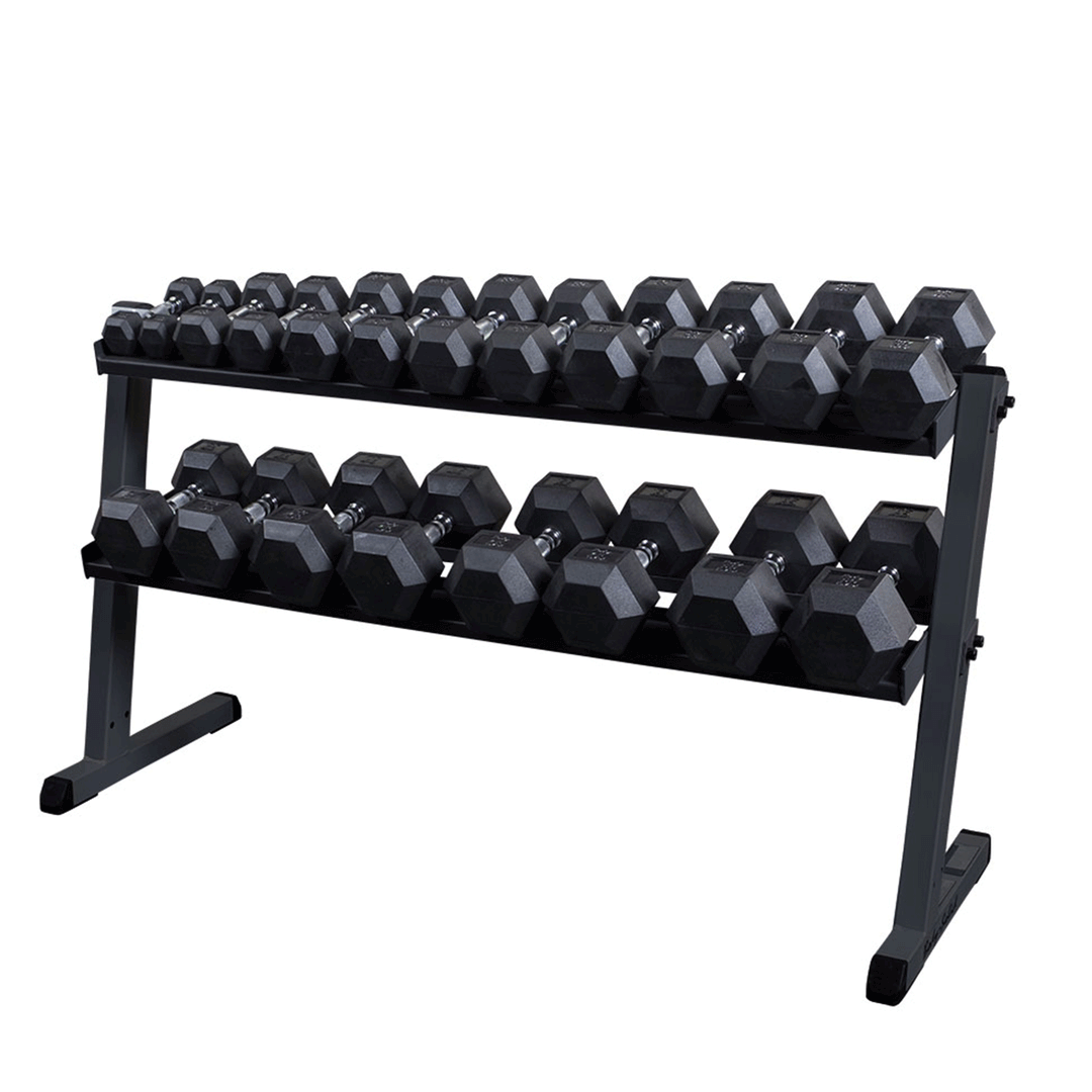 Body Solid 2 Tier Horizontal Dumbbell Rack with Heavy Gauge Steel Construction - VMInnovations