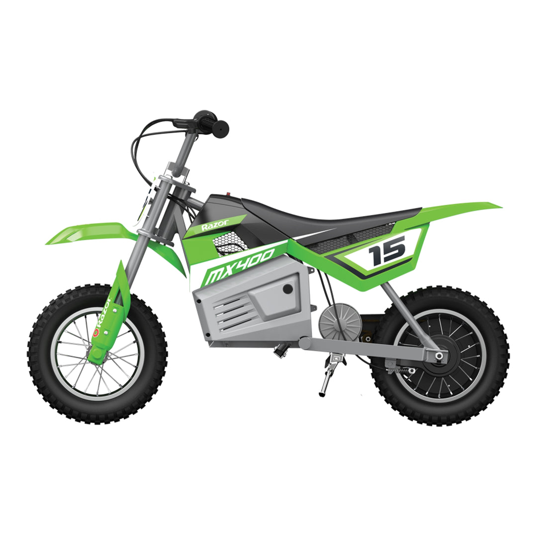 Razor MX400 Dirt Rocket 24V Electric Motorcycle Dirt Bikes, 1 Black & 1 Green