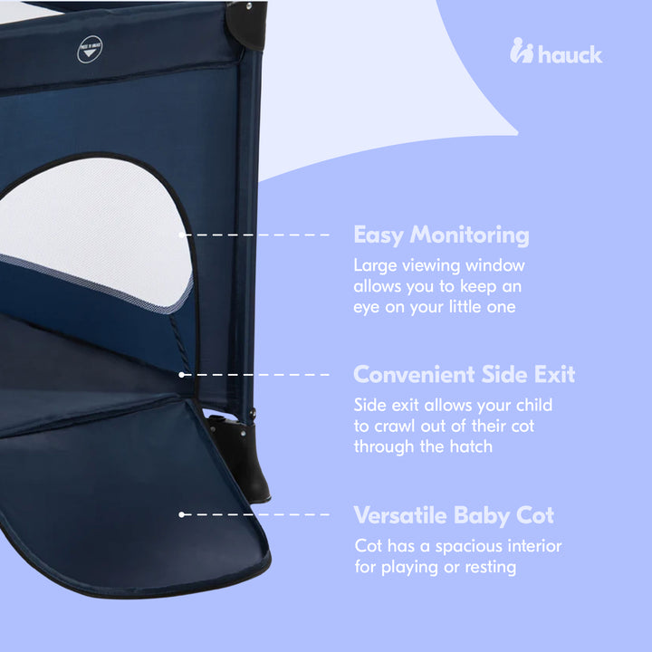 hauck Dream N Play Plus Foldable Travel Bed and Playpen with Mattress, Navy Blue