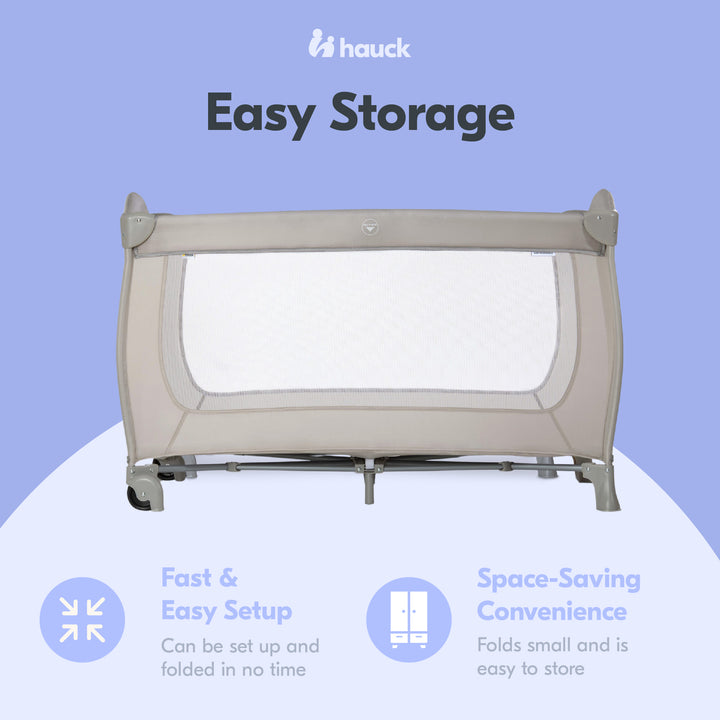 hauck Sleep N Play Go Plus Foldable Travel Bed and Playpen with Mattress, Beige
