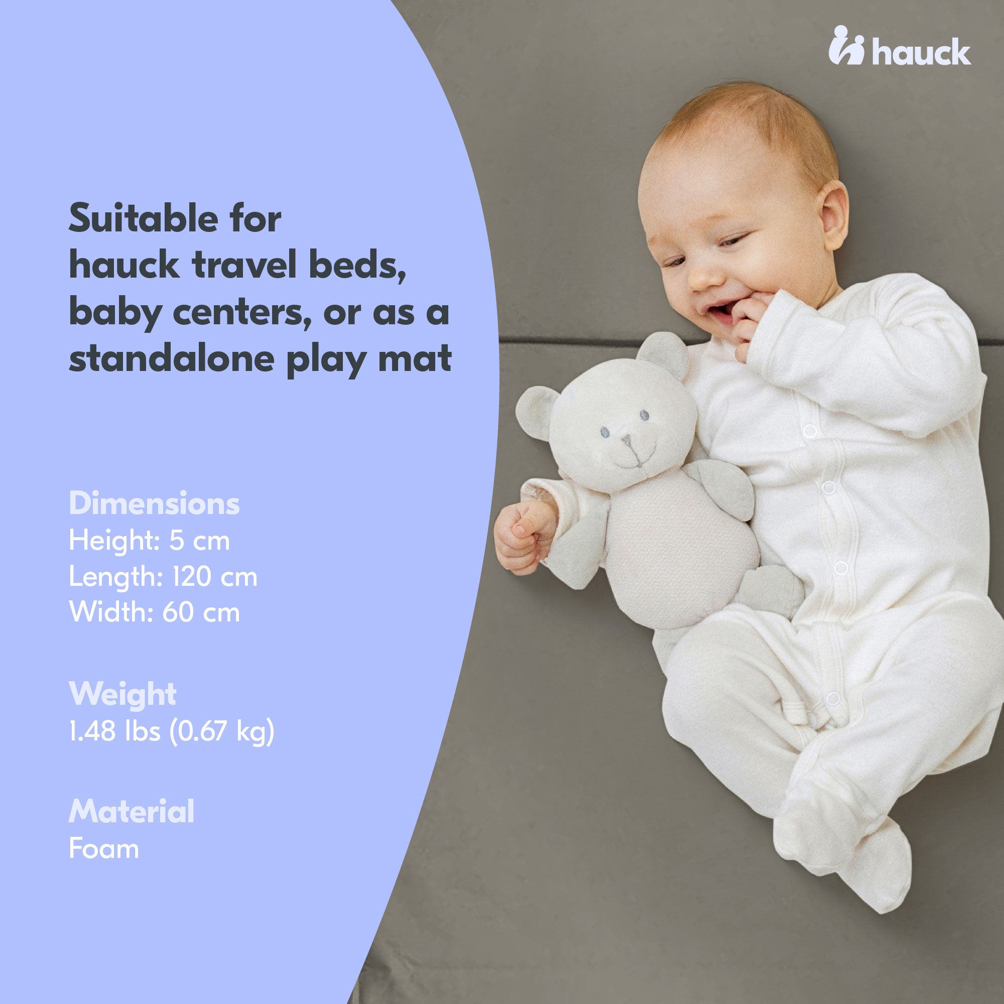hauck Foldable Portable Foam Toddler Mattress Pad, 24 x 47 Inches,Gray(Open Box) - VMInnovations