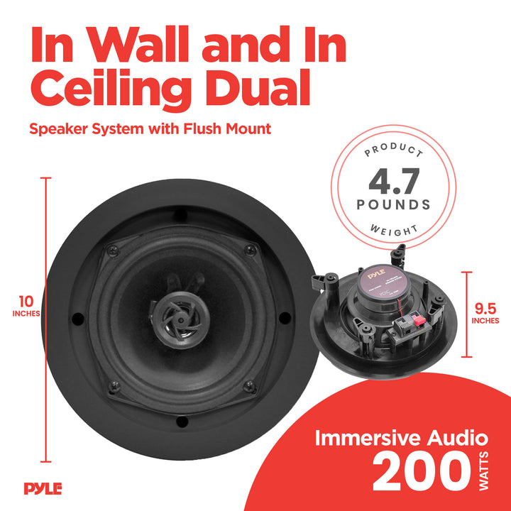 Pyle In Wall & In Ceiling Dual 6.5" Speaker System w/Flush Mount,Black(Open Box)