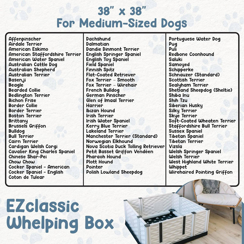 EZwhelp EZclassic 38" x 38" Puppy Dog Whelping Box Playpen with Rails & Liner