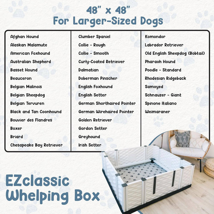 EZwhelp EZclassic 48" x 48" Dog Whelping Box Tall Playpen with Rails, Black