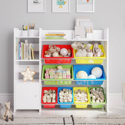 Sturdis Kids Toy Storage Organizer with Bookshelf, Top Shelf and 8 Colorful Bins - VMInnovations