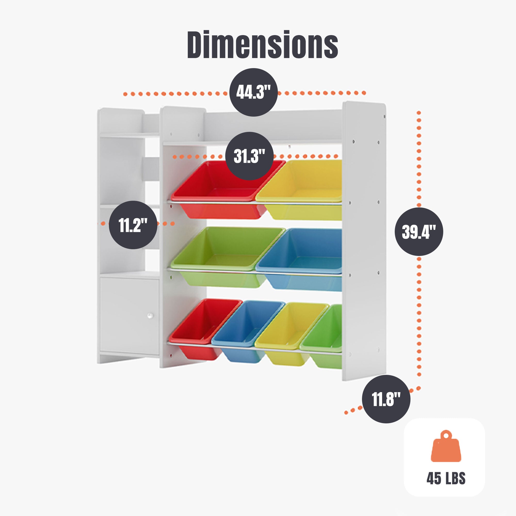 Sturdis Kids Toy Storage Organizer with Bookshelf, Top Shelf and 8 Colorful Bins - VMInnovations