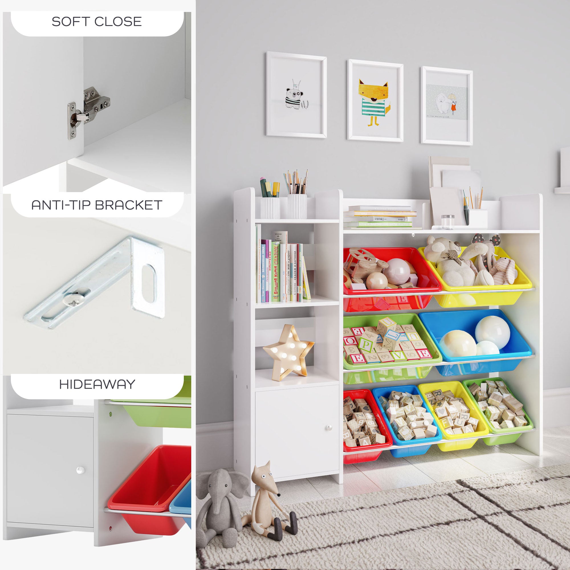 Sturdis Kids Toy Storage Organizer, Top Shelf and 8 Colorful Bins (Open Box)