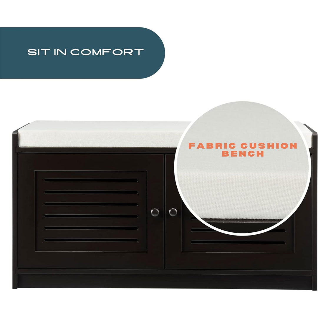 Sturdis Shoe Storage Cushion Seat Bench w/Adjustable Shelves, Espresso (Used) - VMInnovations