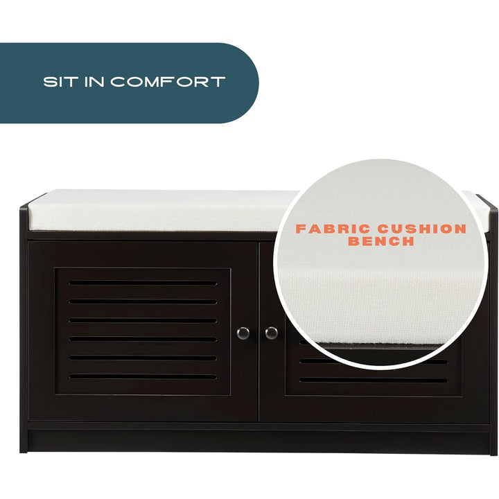 Sturdis Shoe Storage Cushion Seat Bench w/Adjustable Shelves, Espresso (Used) - VMInnovations