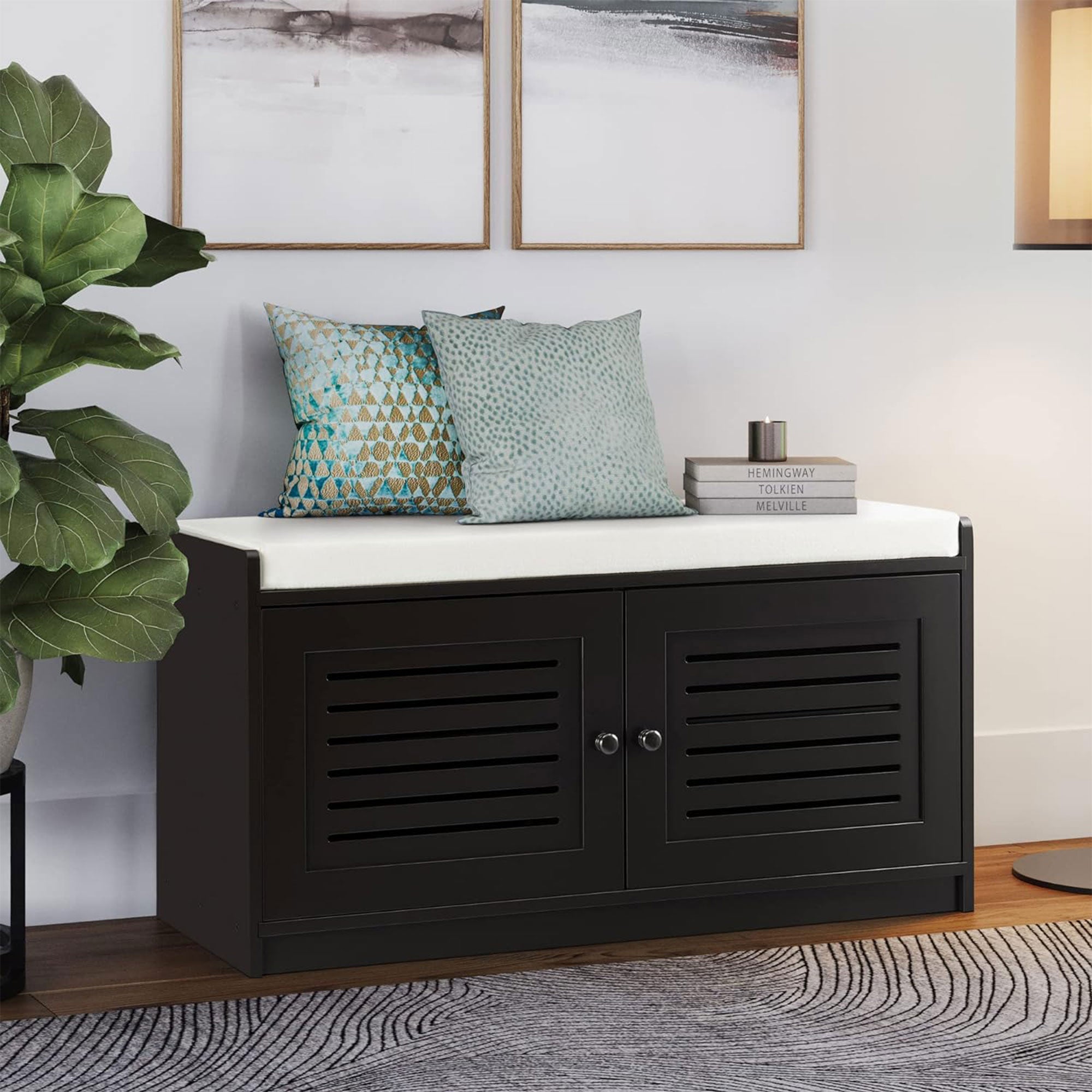 Sturdis Shoe Storage Cushion Seat Bench w/Adjustable Shelves, Espresso(Open Box) - VMInnovations
