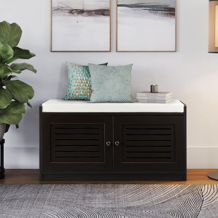 Sturdis Shoe Storage Cushion Seat Bench w/Adjustable Shelves, Espresso (Used) - VMInnovations